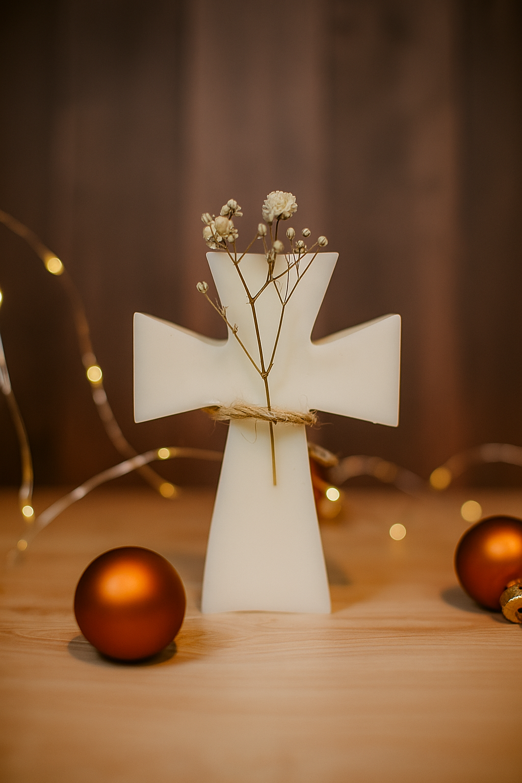 Bougie Croix en cire d'olivier - Symbole de Lumière et d'Espoir